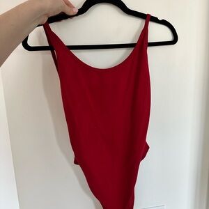 TNA Red Scoop Neck Bodysuit with Thin Straps